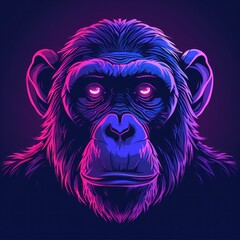 Fototapeta premium Vibrant Neon-Colored Monkey Logo Design on a Dark Background