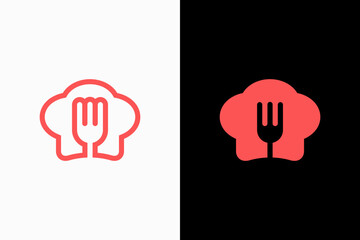 chef hat and fork logo vector premium sign template