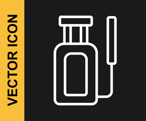 White line Garden sprayer for water, fertilizer, chemicals icon isolated on black background. Vector