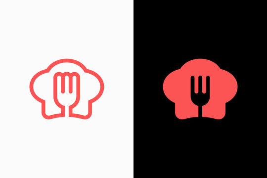 chef hat and fork logo vector premium sign template