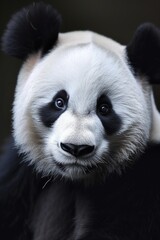 Fototapeta premium A close-up reveals the captivating gaze of a panda, highlighting its dark eye patches