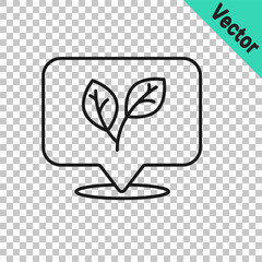 Black line Leaf icon isolated on transparent background. Leaves sign. Fresh natural product symbol. Vector