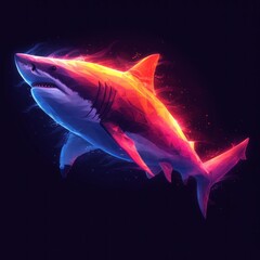 Vibrant Neon Shark Illustration on a Dark Background Representing Modern Graphic Design