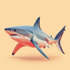 Obraz premium Stylized Illustration of a Great White Shark in Profile Against Neutral Background