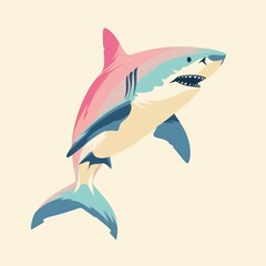Stylized Illustration of a Great White Shark in Profile Against Neutral Background