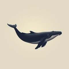 Graceful Blue Whale Illustration Captured in a Minimalist Flat Art Style