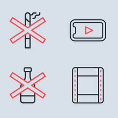 Fototapeta premium Set line Online play video, No alcohol, Play and smoking icon. Vector