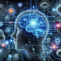 Obraz premium neural networks and communication with human senses. wide format