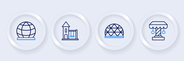 Set line Attraction carousel, Playground climbing equipment, Swing for kids and icon. Vector