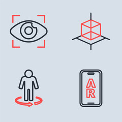 Set line 3d modeling, Augmented reality AR and Big brother electronic eye icon. Vector
