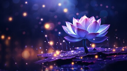 magical lotus flower glowing with soft light, stars twinkling around its petals