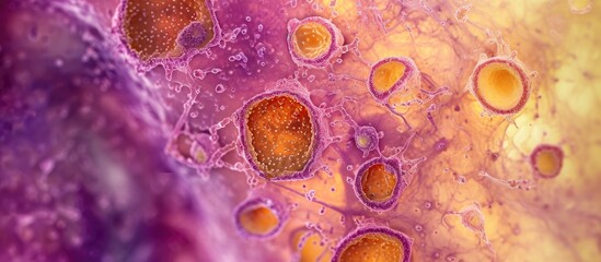 Fetal ovary: Oocyte development micrograph depicting leptotene and pachytene stages. - obrazy, fototapety, plakaty