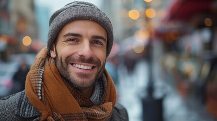 Fototapeta premium Fashionable men on urban streets, confidently smiling into the camera