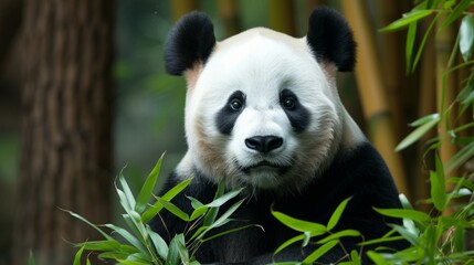Fototapeta premium A panda stands as a symbol of conservation and preservation efforts