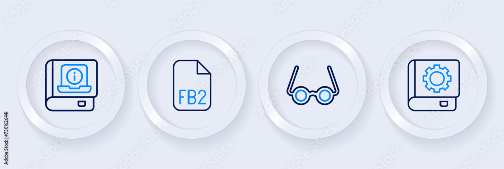Poster set line user manual, glasses, fb2 file and icon. vector