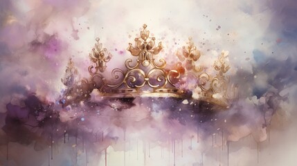 Watercolor painting effect showing regal crowns amidst a magical, shimmering atmosphere
