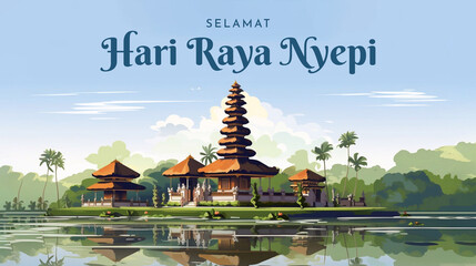 Translation : Happy Bali's Day of Silence and Hindu New Year Illustration, Nyepi Day and Hari Raya Saka, Hindu Ceremony - obrazy, fototapety, plakaty