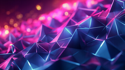 3d polygon texture,glow neon line around,glitter effect,vibrant color - obrazy, fototapety, plakaty