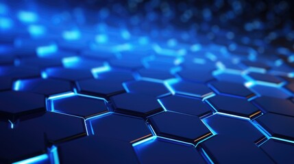 Obraz premium Blue Grid Geometric Technology. Futuristic Hexagon Grid in Blue with Blurry Side View Illustration