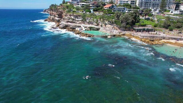 Bronte Beach Rock Pool In Sydney, NSW, Australia - Aerial Shot