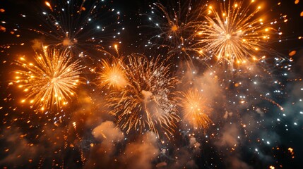 Fototapeta premium The night sky erupts in a dazzling display of fireworks, marking the grand finale of this spectacular carnival