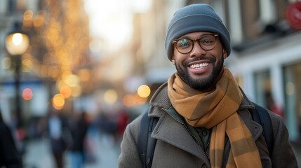 Trendy guys grace city streets, their smiles adding allure to metropolitan settings