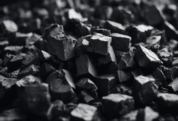 Charcoal chunks pile isolated on white background