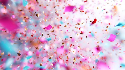 Fototapeta premium Colorful confetti adorns a bright background, evoking a sense of celebration and joy