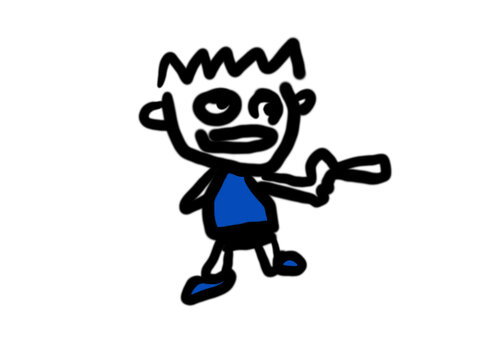 Cartoon character of a black lined man wearing a blue shirt. Funny cartoon characters on white background.