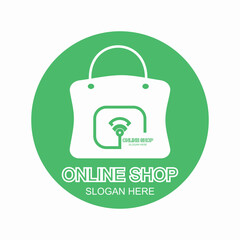 Online shop logo design simple concept Premium Vector