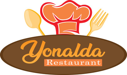 restaurant logo vector with chef cap , spoon fork symbols