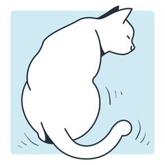 Line illustration of a cat sitting with blue tone and shadow