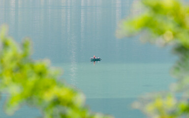 Photo of the Lac du Bourget and the Dent du Chat, in Aix-Les-Bains in Savoie, France