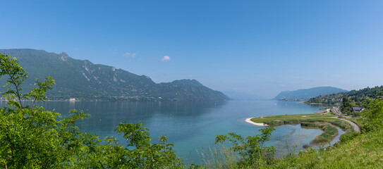 Photo of the Lac du Bourget and the Dent du Chat, in Aix-Les-Bains in Savoie, France