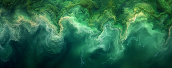 Fototapeta na wymiar Background with water, Abstract background, Amazing blooming algae on green river, aerial view, Ai generated image