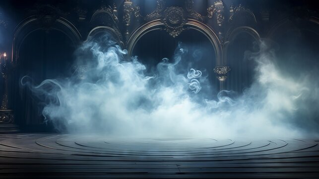 Mysterious stage with spotlight and swirling smoke, inviting a natural performance