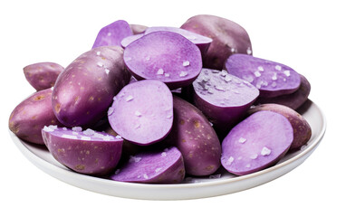 Obraz na płótnie Canvas Sliced Purple Potatoes Isolated Against White background