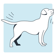 Line illustration of a dog wagging tail with blue tone and shadow