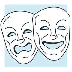 Line illustration of drama masks with blue tone and shadow