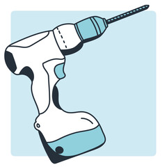 Line illustration of drill with blue tone and shadow