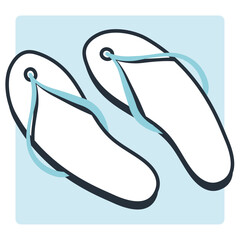 Line illustration of flip flops with blue tone and shadow
