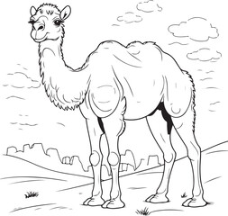 Camel with bedouin outline illustration. Coloring page
