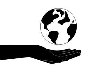Hand Holding Earth Logo Symbol. Save the World. Save Energy. Eco Friendly and Green Energy Concept.