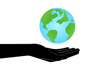 Hand Holding Earth Logo Symbol. Save the World. Save Energy. Eco Friendly and Green Energy Concept.