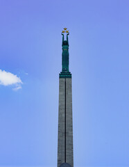 Freedom Monument in Riga, Latvia on a background of blue sky
