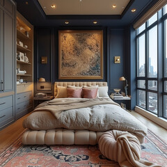 Luxury bedroom in classic style. 3d rendering mock up,Generative AI