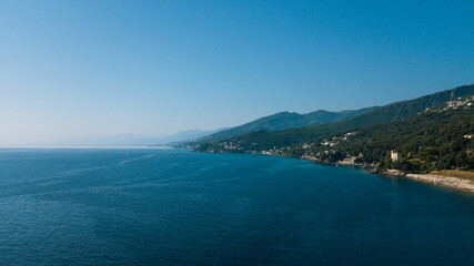 Drone photographie genoise tower and seaport at Erbalunga in Cap Corse 
