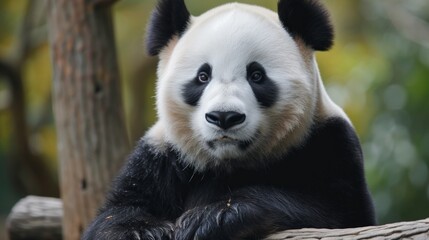 Fototapeta premium A regal panda poses for a close-up, exuding timeless charm and charisma