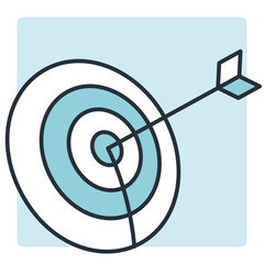 Line illustration of a target and arrow bullseye with blue tone and shadow