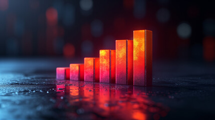 Graph The business growth bar chart 3d is isolated on a black background.png. Abstract infographic 3d bar finance, minimal data analysis icon, Ai generated image